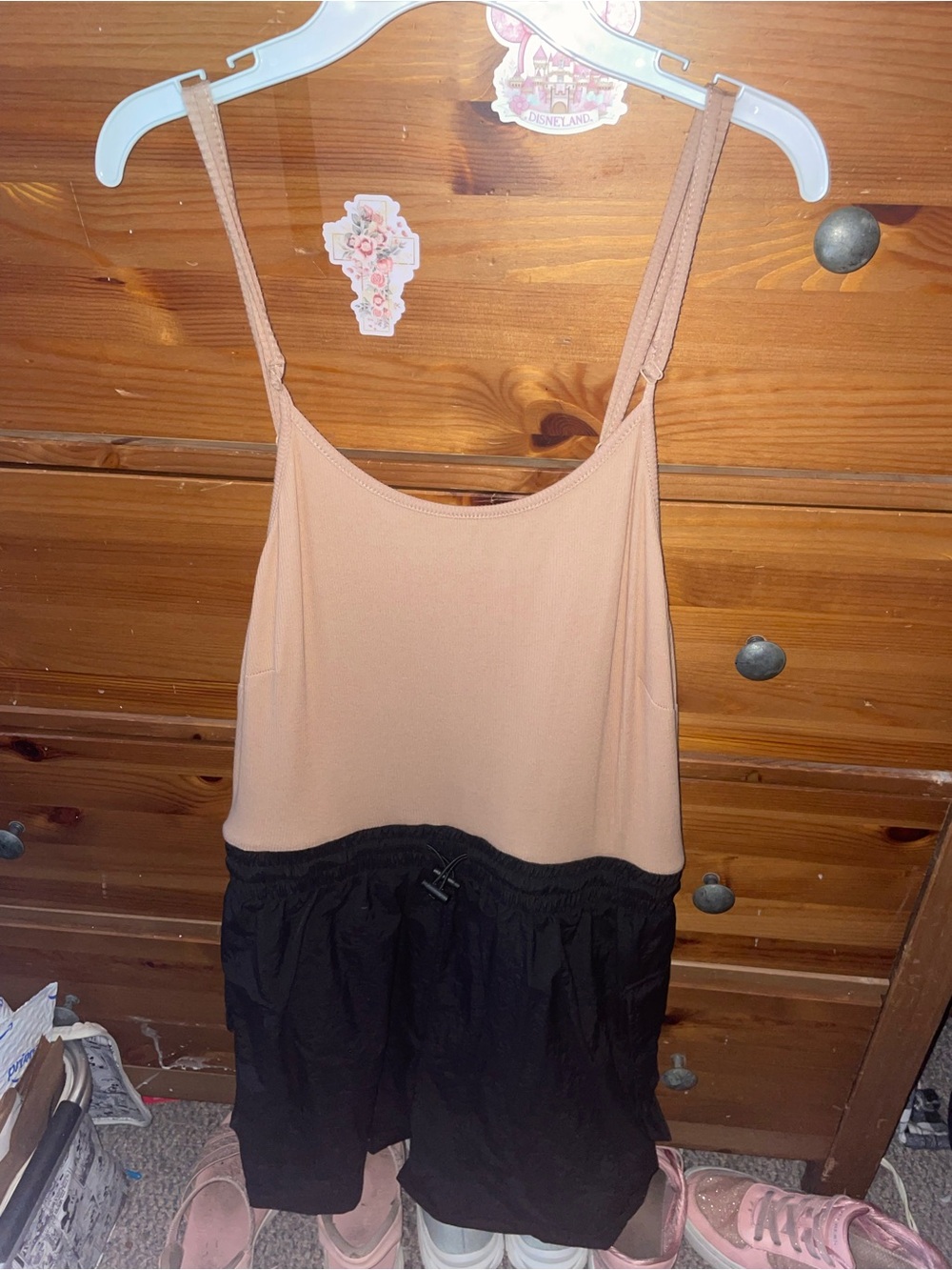 Women's Two-Tone Tank Romper - Nude and Black